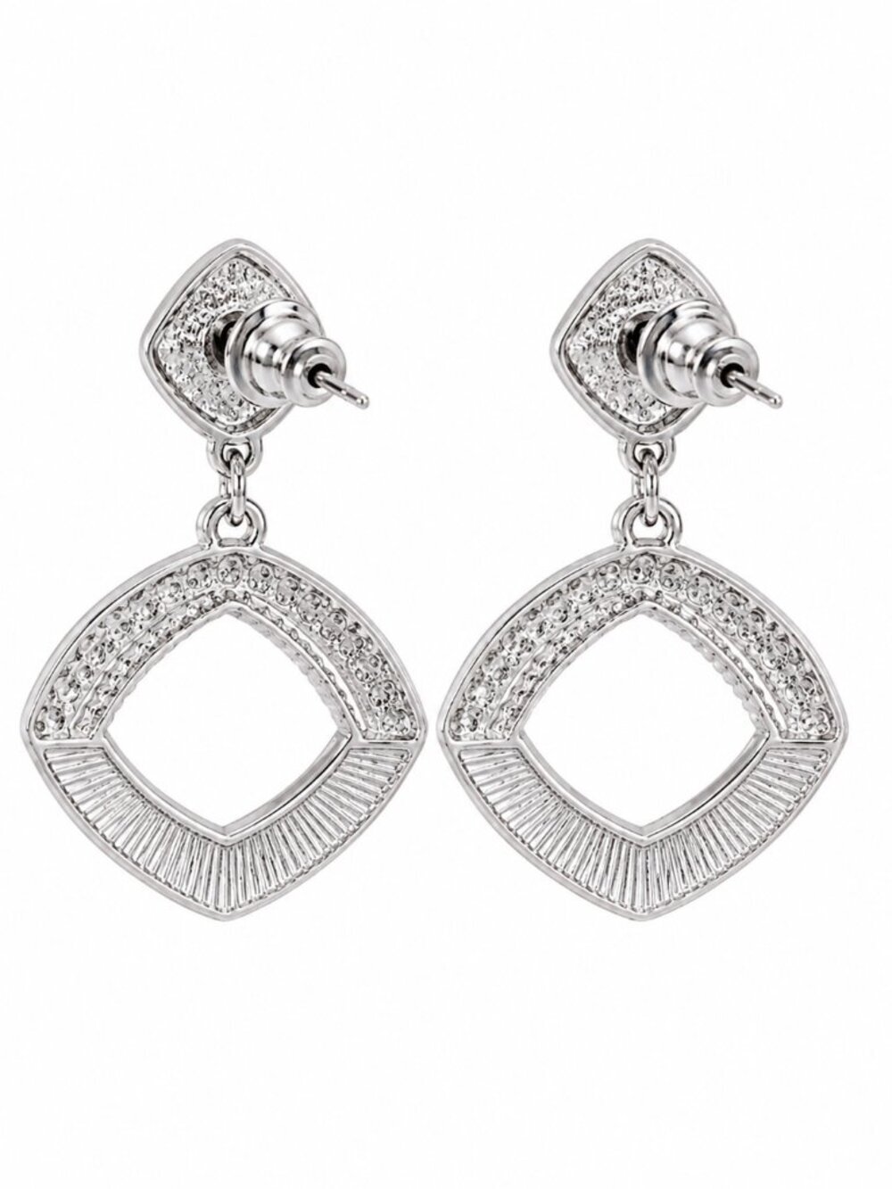 Tuckernuck Silver Pearl Rhinestone Geometric Enamel Drop Earrings - Picture 3 of 5